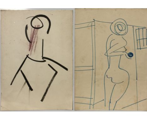 Miroslav Tichý (1926 - 2011) Pair of untitled studies. Probably circa 1960-70. Ink on paper with sketch verso, pen on paper. 