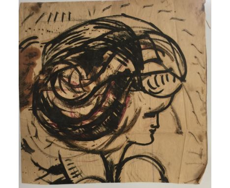 Miroslav Tichý (1926 - 2011) Untitled portrait, probably circa 1970s. Mixed media on paper with mixed media verso. 61 x 63.6c