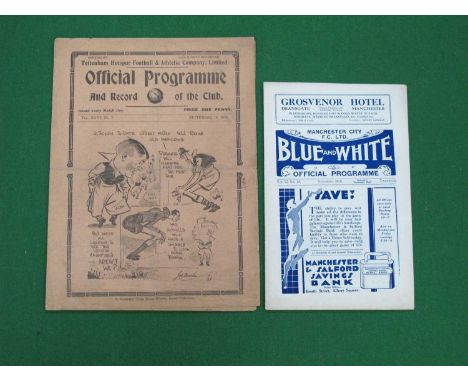 1933-4 Tottenham V. Arsenal Four Page Programme Dated September 16th (creased) 1932-3 Manchester City V. Aston Villa Dated No