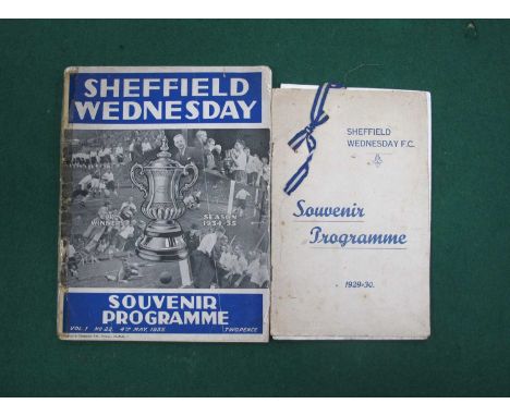 1929-30 Sheffield Wednesday v. Arsenal Programme, dated September 7th 1929 having ribbon to card cover, and separated three t
