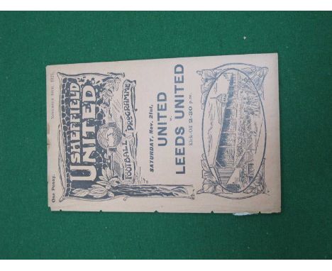 1925 Sheffield United v. Rotherham United Four Page Programme, for the County Cup Semi Final Game, dated Nov 16th, ex binder.
