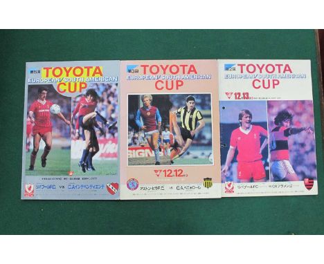 Toyota Cup Programmes 1981 Liverpool v Flamenco (Punch Holes) 1982 Aston Villa v Penarol. 1984 Liverpool v Independiente (3).
