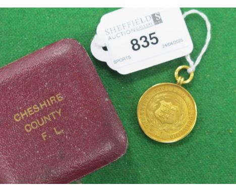 Medal 1937-38 Cheshire Football Association County Bowl Winners, in 9ct gold, stamped 375, Birmingham hallmark by Vaughton &a