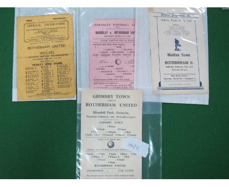 Rotherham United Away Programmes, 1944-45 at Grimsby dated Feb 17th, single sheet, at Barnsley Mar 31st single sheet (tear to