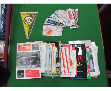 Typhoo Large Format Player Cards, match tickets, including Liverpool, Derby, Sheffield United. Programmes, Dortmund pennant, 