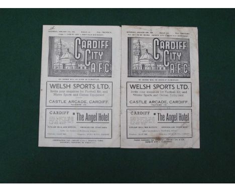 Cardiff City v. Sheffield Wednesday Programmes, 1947-8 for The League and F.A Cup (grubby) Games (2).
