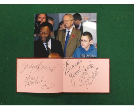 Pele Autograph, together with Tony Currie, Keith Edwards, Derek Dooley and other black pen signed (all unverified), in a Shef