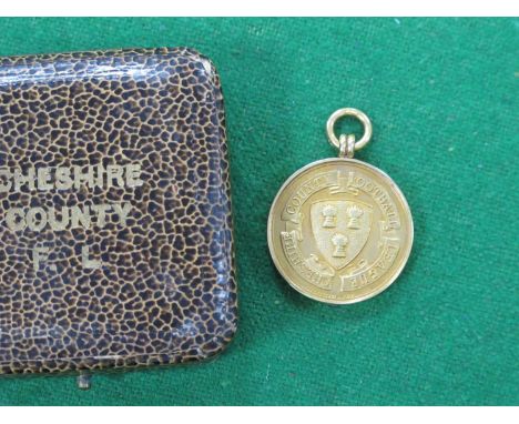 Medal 1936-37, Cheshire County Football League, Runcorn A.F.C in 9ct gold, stamped 375, Birmingham hallmark by Vaughton &amp;