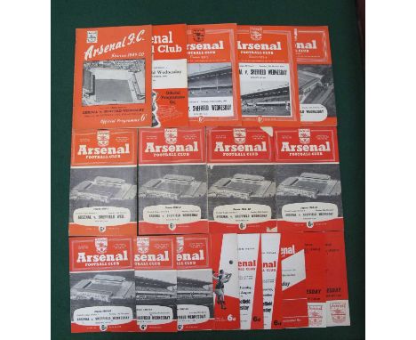 Arsenal v. Sheffield Wednesday Programmes, 1949-50 - F.A Cup, 50-1, 52-3, 53-4, 54-5, 56-77, 57-8, 59-60 (torn), 60-1, 61-2, 