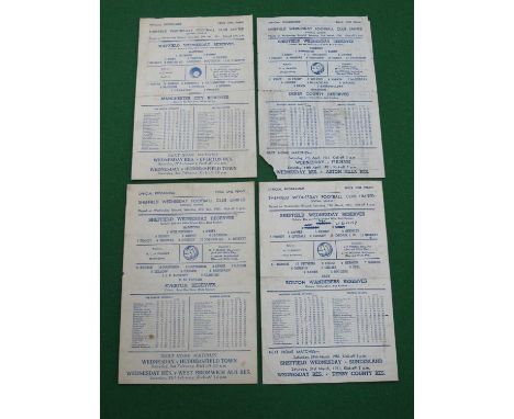 Sheffield Wednesday Reserves Programmes, 1950-1 v. Derby (absent bottom left corner), Bolton (ink team changes), Everton, Man
