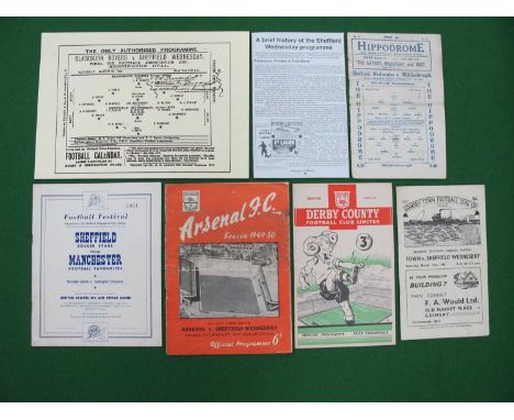 Sheffield Wednesday Away Programmes, 1948-9 at Grimsby, 49-50 at Arsenal - F.A Cup (grubby), 50-1 at Derby, 60-1 Football Fes