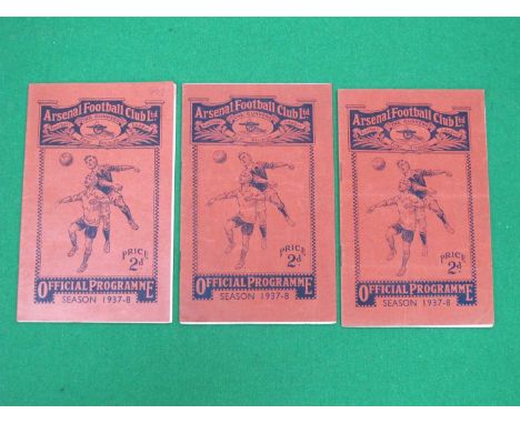 1937-8 Arsenal Home Programmes V. Manchester City, Wolves and London Combination V West Ham (3).