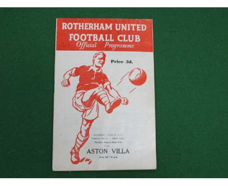 1960-61 League Cup Final Programme, Rotherham United v. Aston Villa at Millmoor, dated August 22nd 1961 ('63' in ink to cover