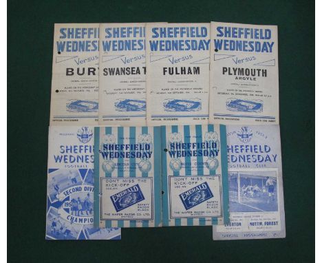 Sheffield Wednesday Home Progremmes, 1944-5 Vs Notts County, Lincoln, 46-7 Vs West Ham, Bury, Plymouth, Swansea, Fulham (all 