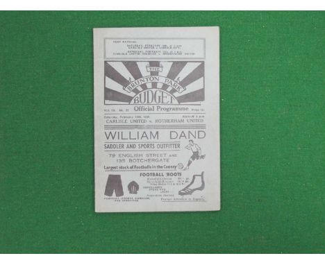 1939 Carlisle United v. Rotherham United Sixteen Page Programme, dated Feb 11th.