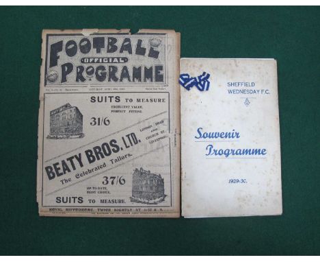 1929-30 Sheffield Wednesday v. Arsenal Programme, dated September 7th 1929 (three team insert and ribbon present, staples abs