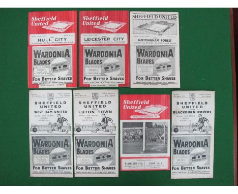 Sheffield United Home Programmes, 1953-4 joint issue v. Manchester United/Aston Villa, 50-1 v. Blackburn 51-2 v. West Ham, Lu