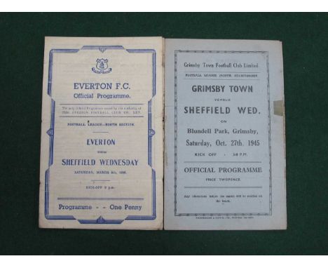 1945-6 Sheffield Wednesday Away Programmes, at Grimsby dated October 27th (tape marks) and Everton March 9th (creased, back s