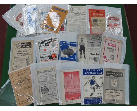 1954-55 Rotherham United Away Programmes, twenty three including at Leeds, Bury, Swansea, Ipswich, Scunthorpe - F.A Cup, Shef