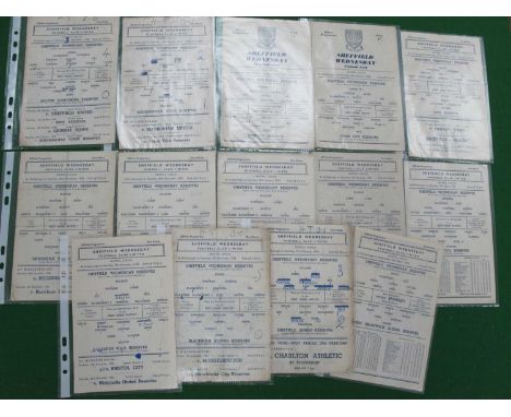 Sheffield Wednesday Reserves 1958-9 Home Programmes, v. Bolton, Huddersfield, Aston Villa, Blackburn, Sheffield United (all t