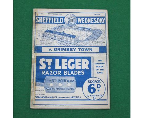 1935-6 Sheffield Wednesday v. Grimsby Town Programme, dated November 16th 1935, (tape to spine and back page).