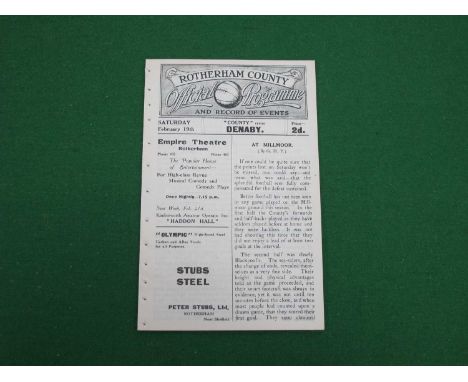 1921 Rotherham County v. Denaby Eight Page Programme, The Midland League Game, dated Feb 19th, ex binder.
