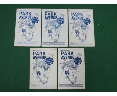 Bradford Park Avenue 1949-50 Home Programmes, v. Preston, Cardiff (score on face), Hull, Bury, Bournemouth - F.A Cup (5).