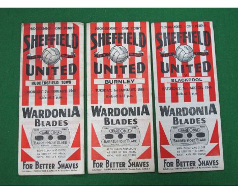 1945-6 Sheffield United Home Programmes, v. Blackpool, Burnley, Huddersfield - F.A Cup. (3).No writing on the Burnley program