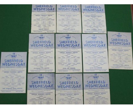 Sheffield Wednesday Reserves Programmes, 1951-2 v. Stoke, Aston Villa, Manchester City, Blackburn, Barnsley, Bolton, Chesterf