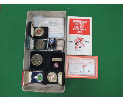 Rotherham United 'Photo Album' 1947-8, supporters booklet 1961-2. York City player invitation for Game v. Rotherham 1959. Hal