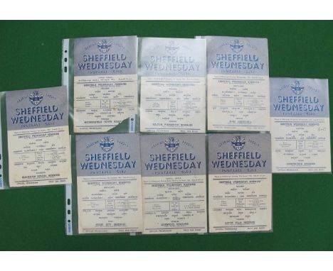 Sheffield Wednesday Reserves Programmmes, 1955-6 v. Liverpool, Stoke, Bury, Blackburn, Chesterfield, Aston Villa, Huddersfiel