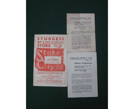 Stoke City v. Sheffield Wednesday Programmes 1945-6 February 9th (grubby) and October 6th, 50-1 (3).