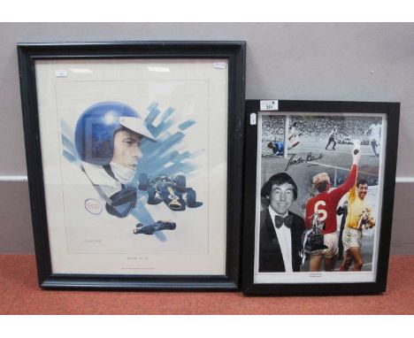 Gordon Banks Autograph, black marker signed (unverified) on a Football legend print, Fratson certificate of authenticity vers