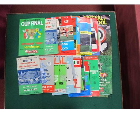 F.A Cup Final Programmes, 1954, 66, 68 (x 2), 74, 79. League Cup Finals, Internationals. World Cup 66 Tournament brochure, Ma