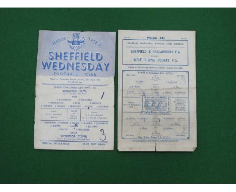 1932 Sheffield and Hallamshire F.A v. West Riding County F.A Single Sheet Programme, dated January 9th 1932, 1953 Beighton v.