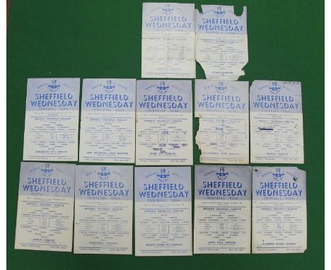 Sheffield Wednesday Reserves Programmes, 1952-3 v. Stoke, Huddersfield, Barnsley (all team changes), Preston, Aston Villa, Bl