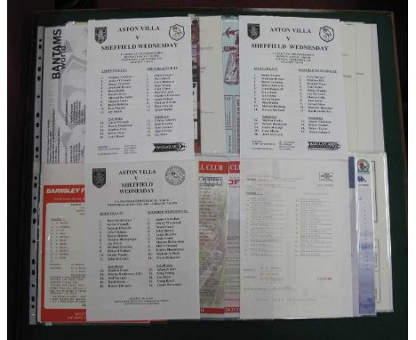 Sheffield Wednesday Reserves Away Programmes 1980s and later including at Aston Villa, Barnsley, Derby, Coventry, Burnley, Bo