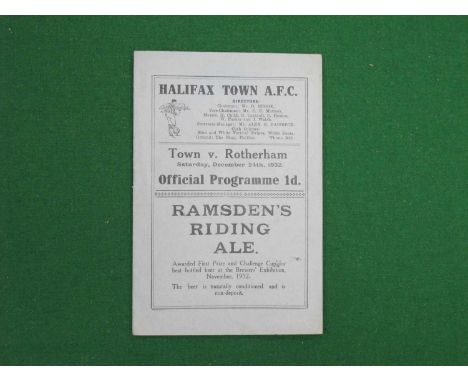 1932 Halifax Town v. Rotherham United Programme, dated Dec 24th.