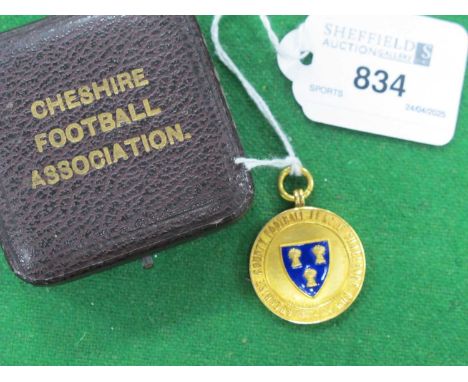 Medal 1936-37 Cheshire County Football League Challenge Cup, in 9ct gold, stamped 375, Birmingham hallmark by Vaughton &amp; 