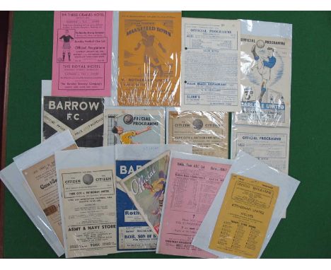 Rotherham United Away Programmes, 46-7 at Wolves - writing on face, at Halifax (punch holes), 47-8 at Hull (poor), Barrow (To