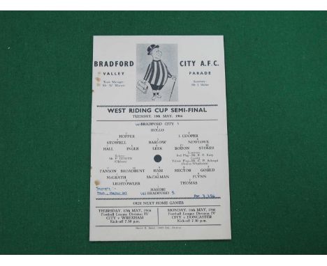 Bradford City Single Sheet Programme, for The 1966 West Riding Cup Semi-final v. Bradford Park Avenue, dated 10th May (ink sc