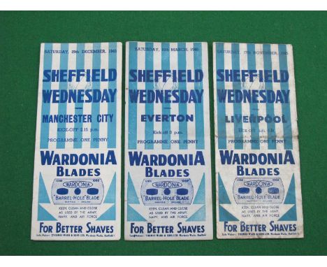 1945-6 Sheffield Wednesday Programmes v. Liverpool, (grubby), Everton, Manchester City (3).