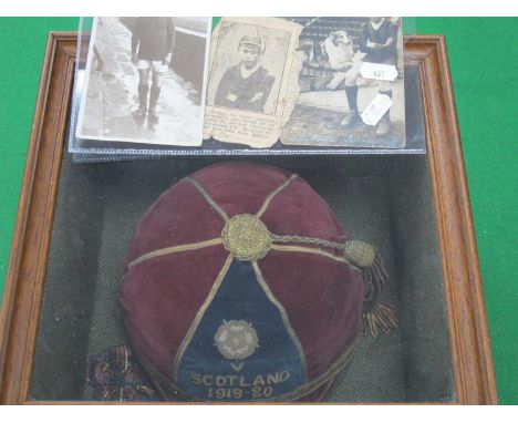 1919-20 Presentation Cap For England Boys v. Scotland Boys, in maroon velvet with blue panel to the front, White Rose v. Scot