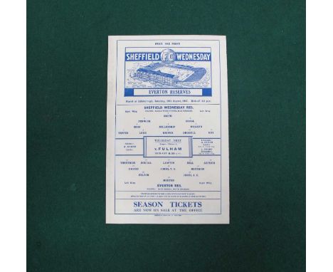 1937-8 Sheffield Wednesday Reserves v. Everton Res Single Card Programme, dated August 28th 1937.