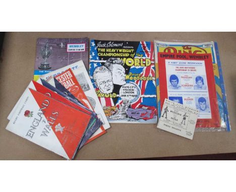 Boxing - 1950 Woodcock v. Savold Programme and ticket from White City. 72 Bugner v. Doyle programme. England Rugby Union Inte