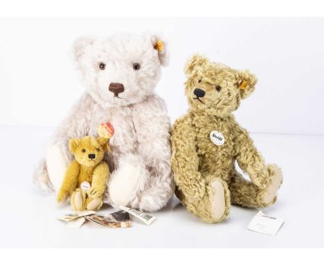 Three Steiff yellow tag teddy bears,  a Steiff Original Classic with white mohair --16 1/2in. (42cm.) high, a Historic Miniat