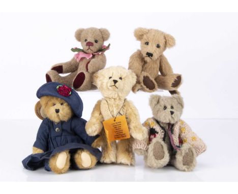 Five artist/ collectors teddy bears,  a Bramble Patch Bears light brown Briar Rose with woven alpaca fur, 2 of 2 with card ta