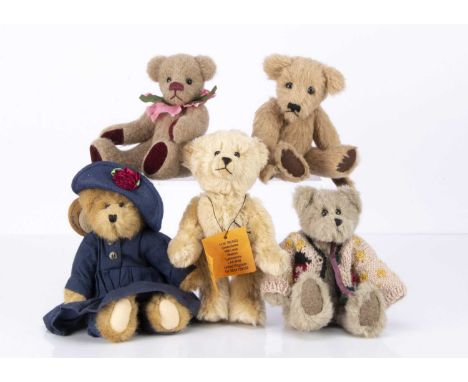 Five artist/ collectors teddy bears,  a Bramble Patch Bears light brown Briar Rose with woven alpaca fur, 2 of 2 with card ta