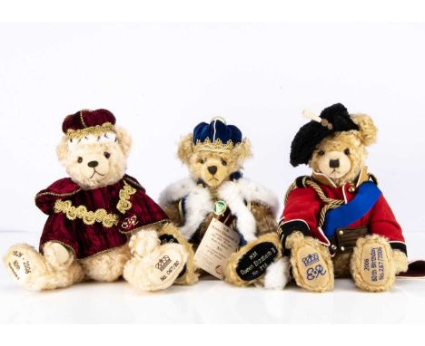Three Limited edition Hermann teddy bears,  a Queen's Special Birthday bear to celebrate the 80th Birthday of Queen Elizabeth