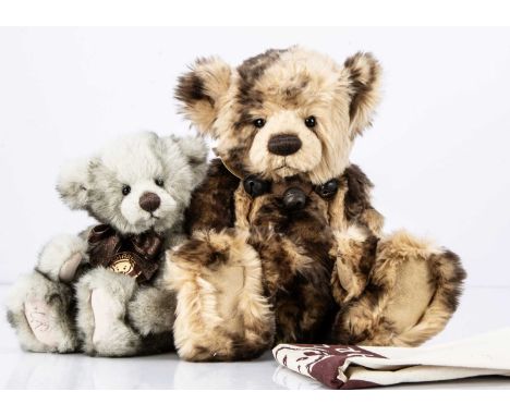 Two Charlie Bears teddy bears,  a QVC exclusive, Katie bear, designed by Isabelle Lee,  with grey with darker grey tipped plu